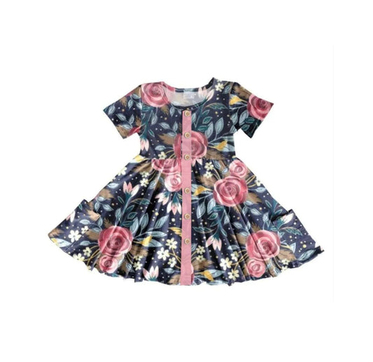 Baby girls summer floral pocket knee length dresses preorder