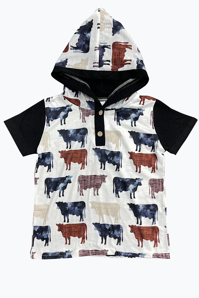 Baby boys western cow hoodie tops