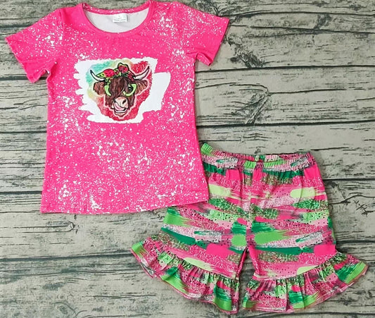 Baby girls cow pink summer shorts sets