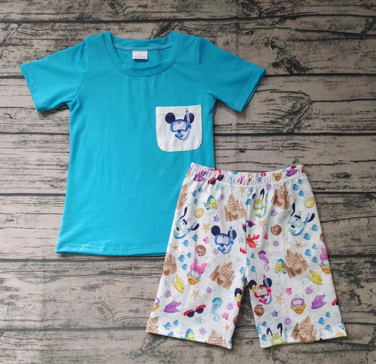 Baby boy cartoon pocket shorts sets