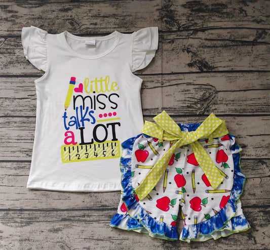 Baby girls back to school belt shorts sets