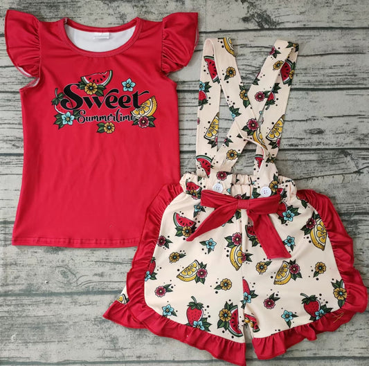 Baby girls sweet summertime suspender shorts sets