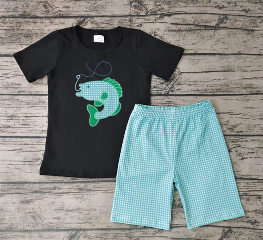 Baby boys fishing embroidered shorts sets