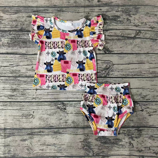 Baby girls western pink rodeo bummie sets