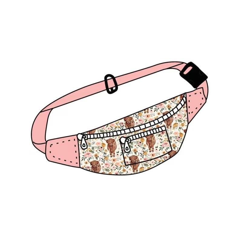 Western cow pink flower fanny pack bags