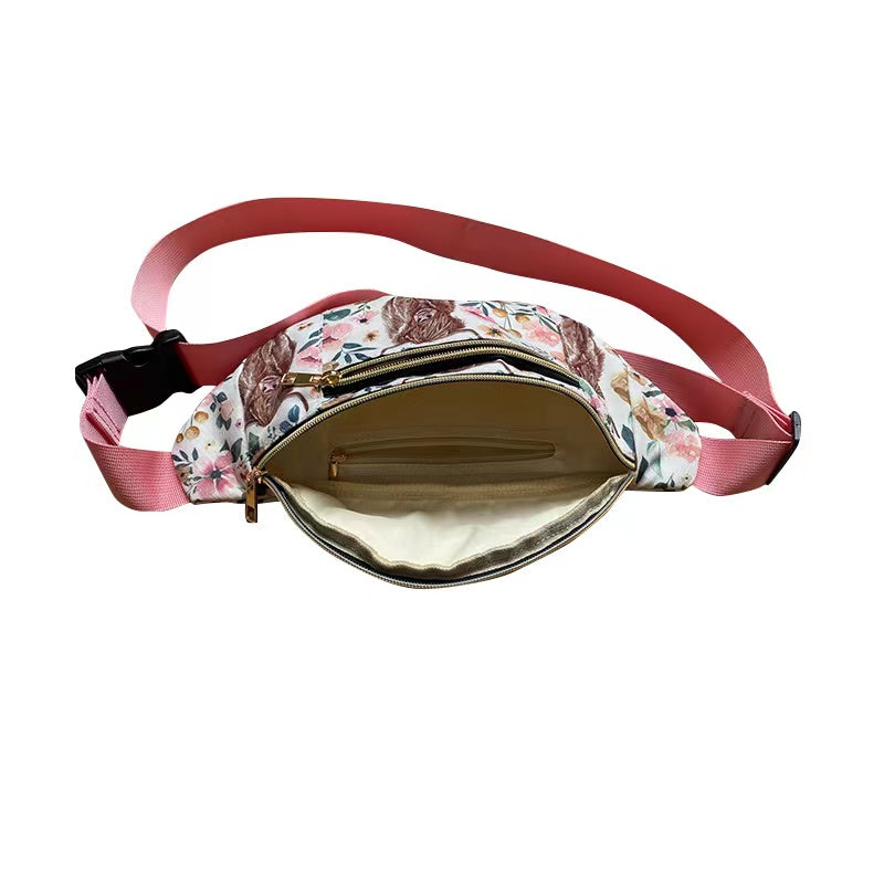 Western cow pink flower fanny pack bags