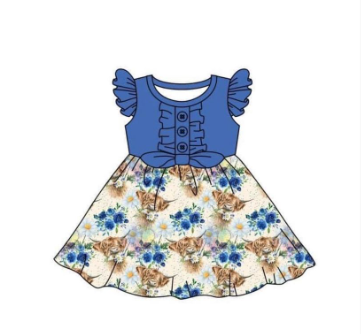 Baby girls western cow blue top dresses