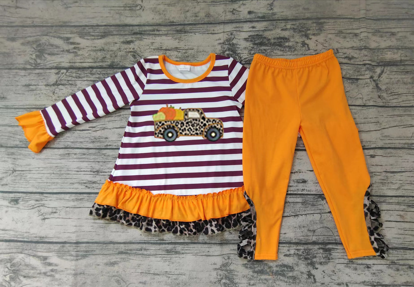 Thanksgiving leopard pumpkin tractor pants clothes sets