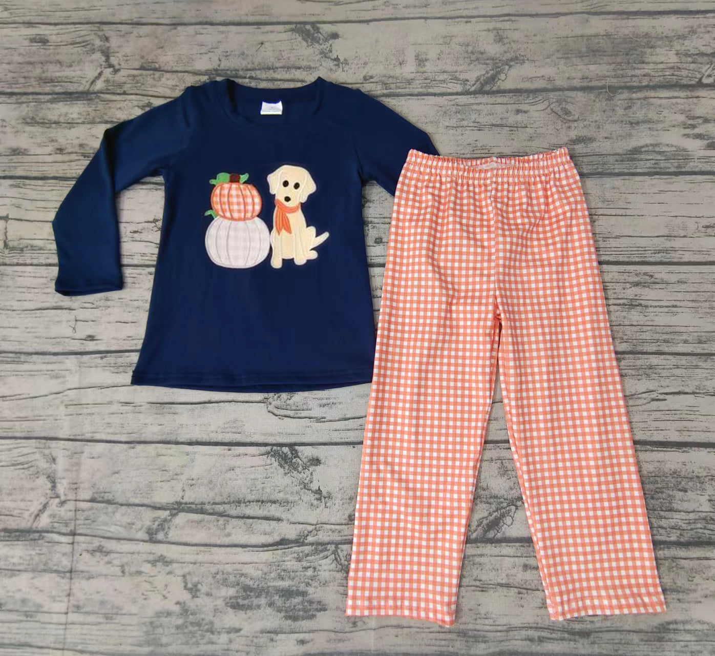 Baby boys dog pumpkin plaid pants clothes sets