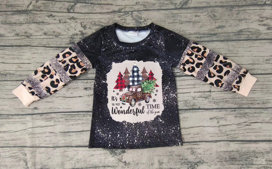 Baby kids long sleeve leopard Christmas tree shirts