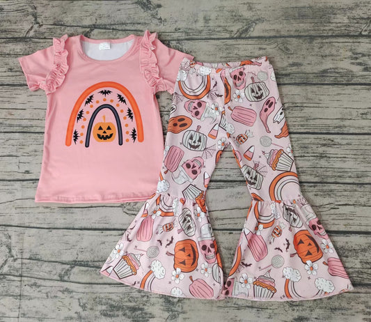 Baby girls Halloween pumpkin pink bell pants sets