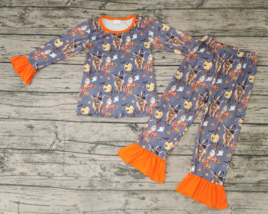 Baby girls fall pumpkin cow pajamas pants sets