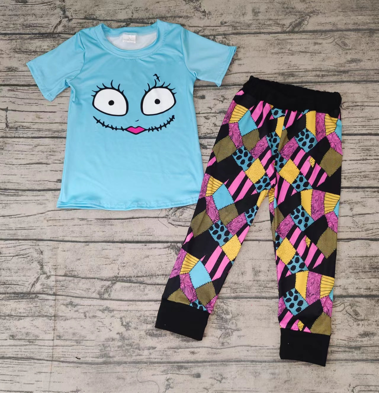 Halloween baby blue boys face black pants clothes sets