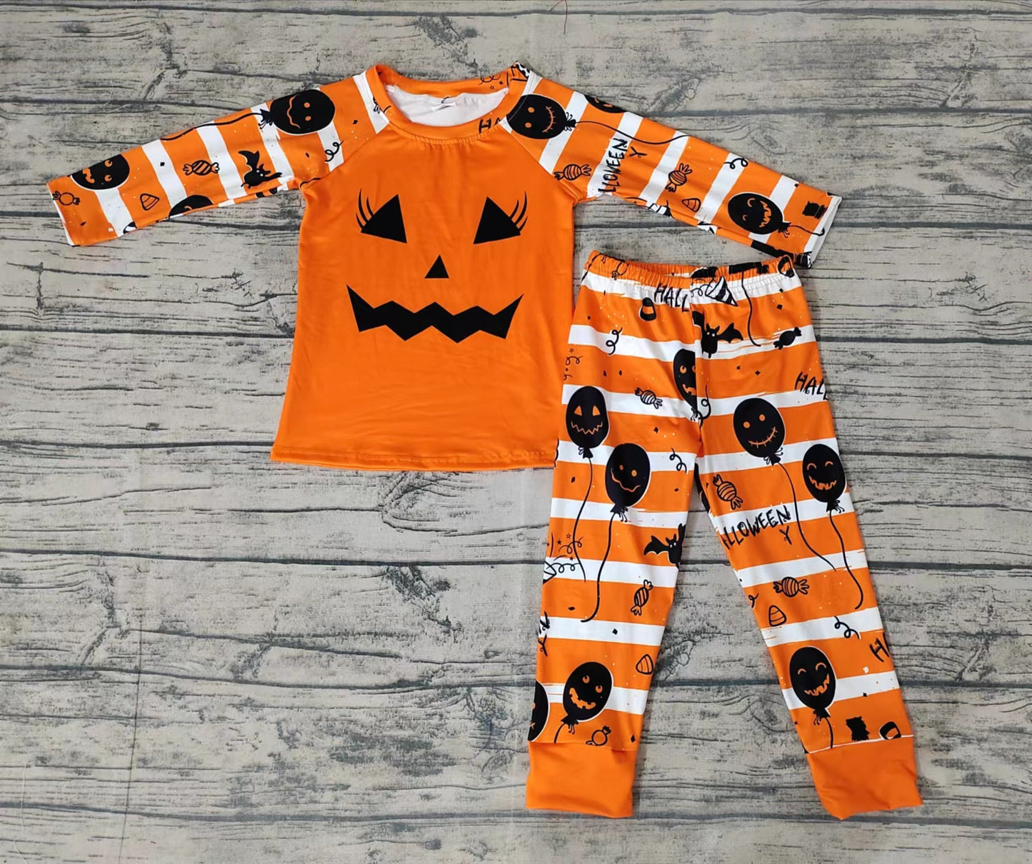 Baby girls halloween face long sleeve pajamas clothes sets