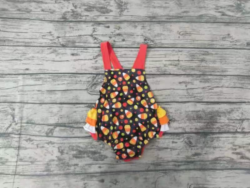 Baby girls Halloween candy ruffle bubbles rompers