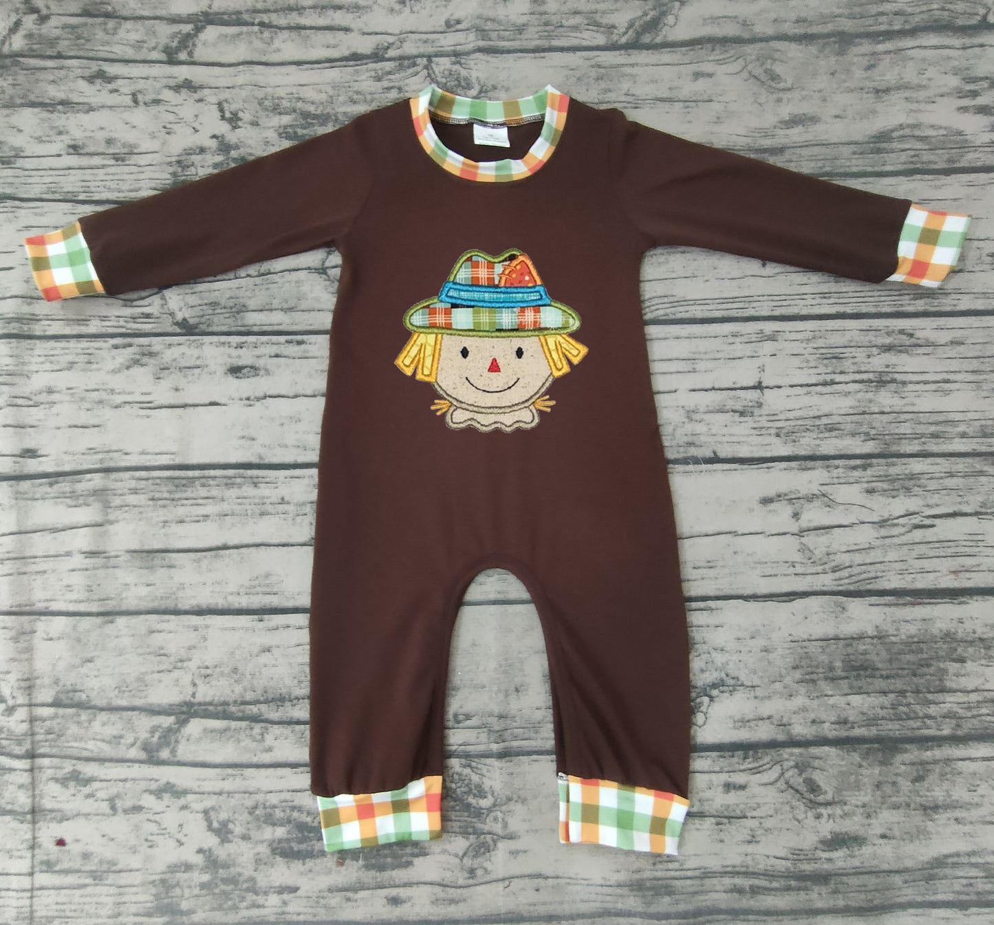 Baby boys fall scarecrow plaid rompers