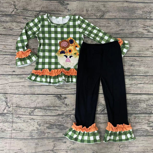 Baby girls fall plaid scarecrow ruffle pants sets