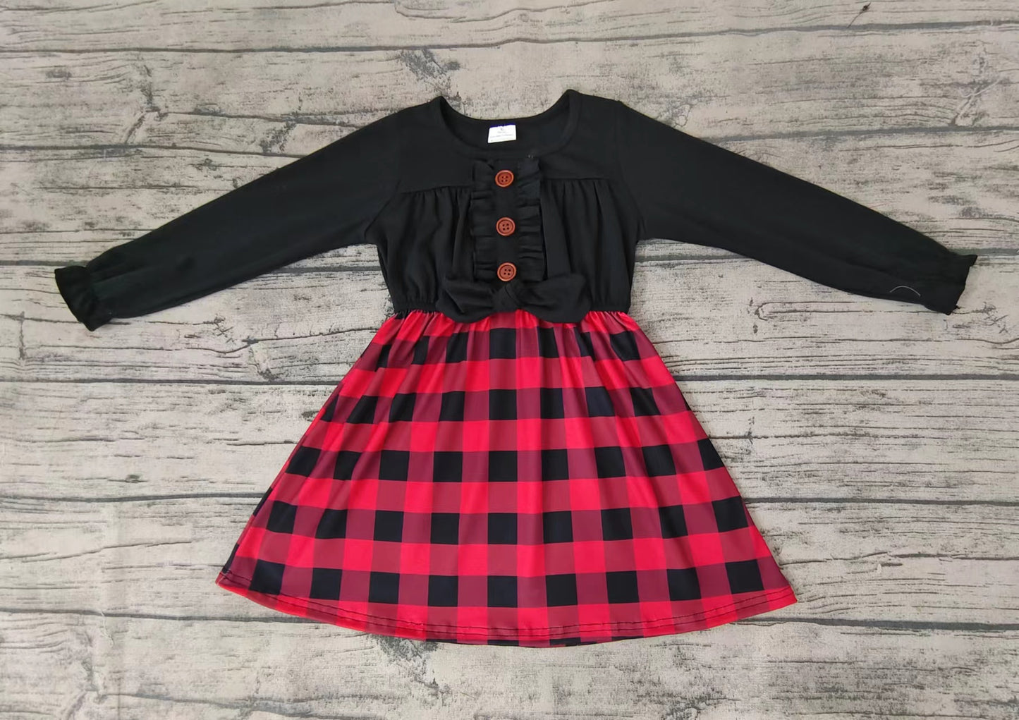 Baby girls black red plaid Christmas dresses