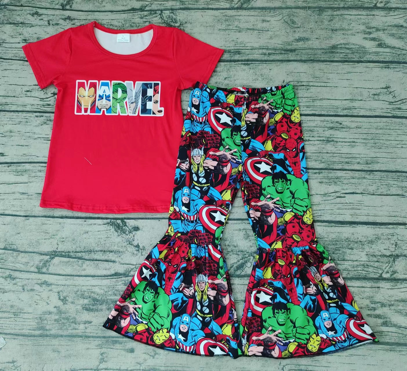 Baby girls red cartoon hero bell pants sets