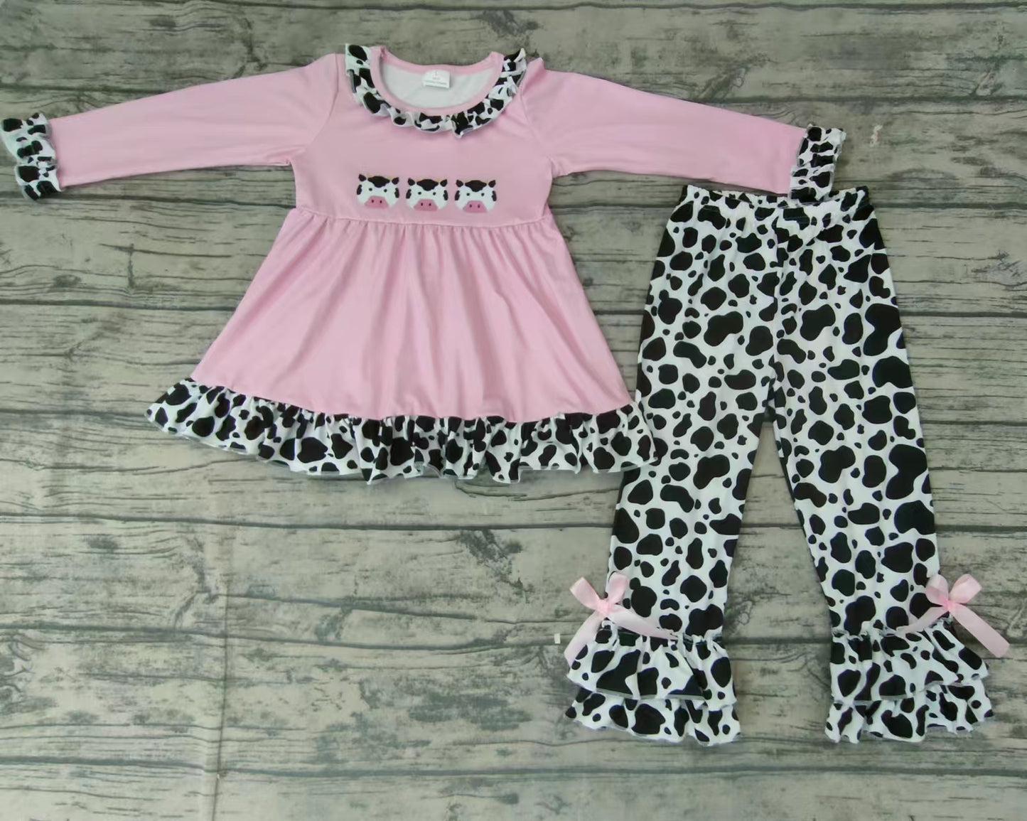 Baby girls pink cow pants clothing sets
