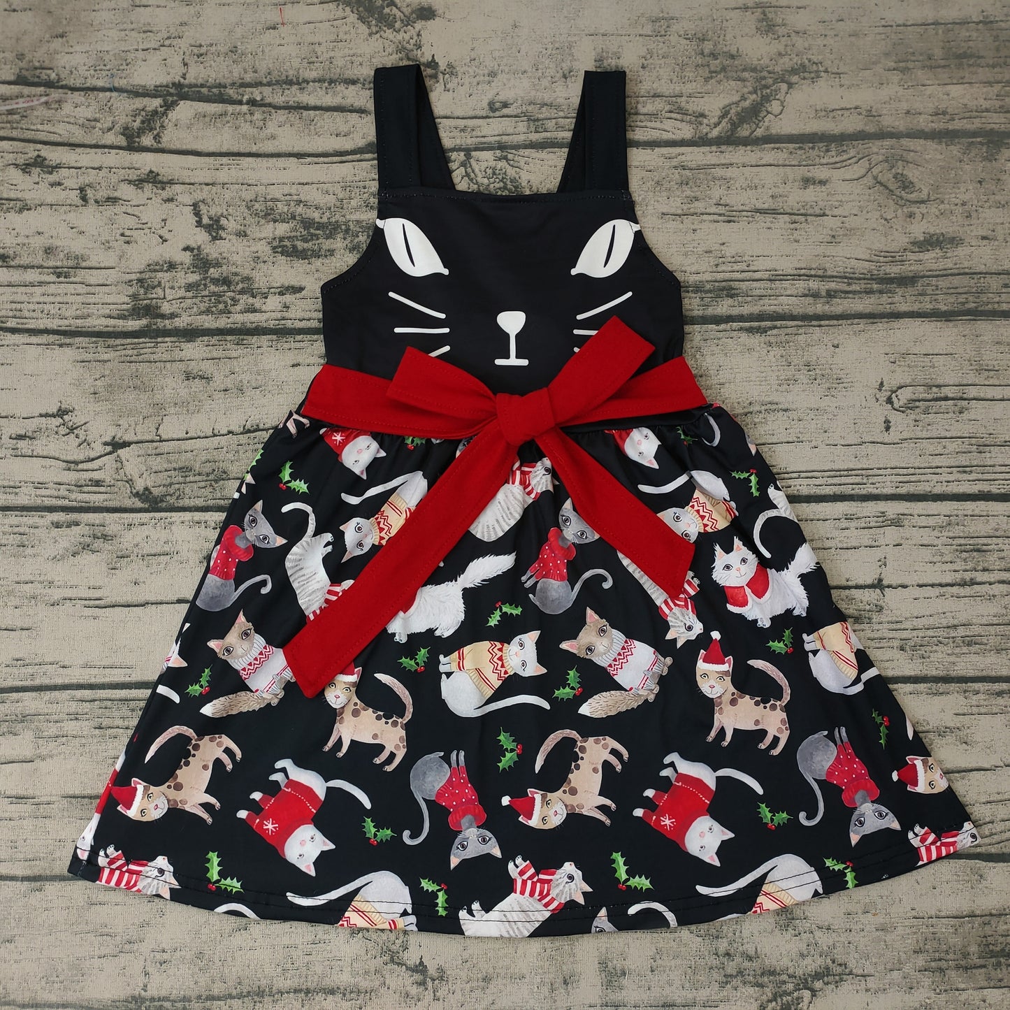 Baby girls cat cartoon black dresses