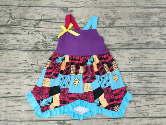 Baby girls purple Halloween patchwork knee length dresses