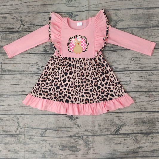 Baby girls turkey leopard pink knee length dresses