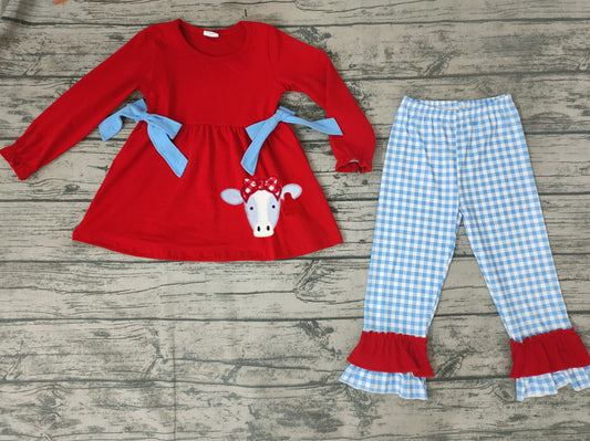 Baby girls red cow pants clothes sets