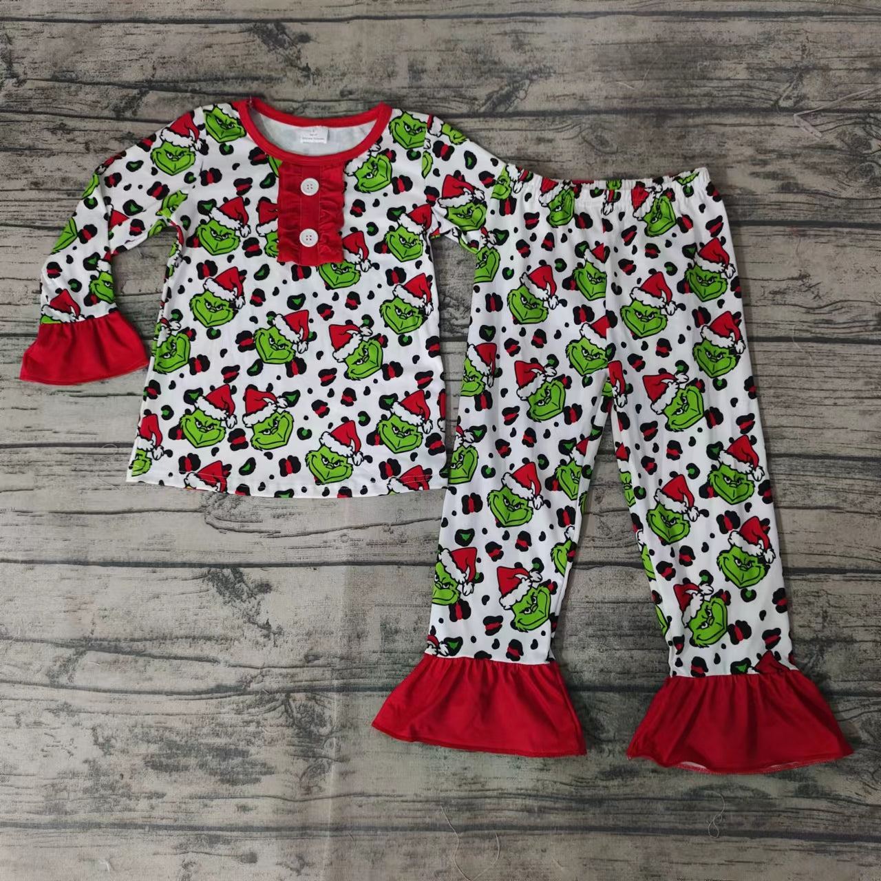 baby Girls christmas cartoon ruffle pajamas pants sets