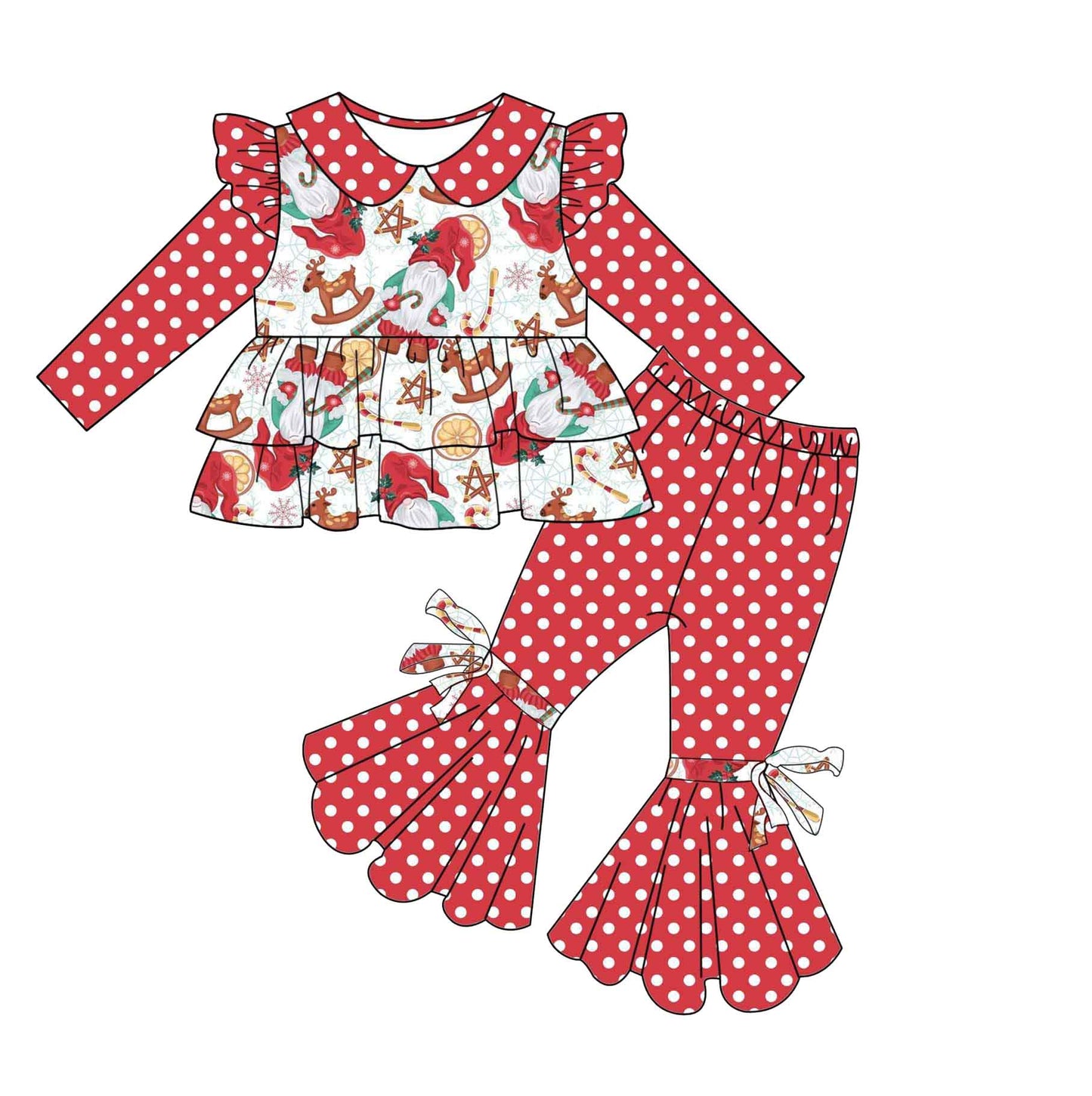 Baby girls Christmas santa tunic bell bottom pants clothes sets