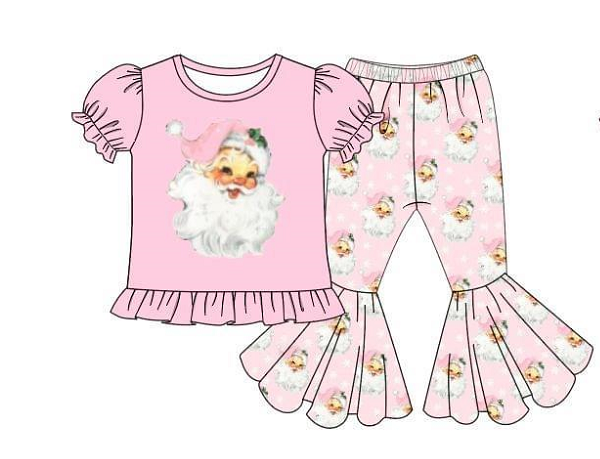 Baby girls pink santa Christmas bell pants clothes sets