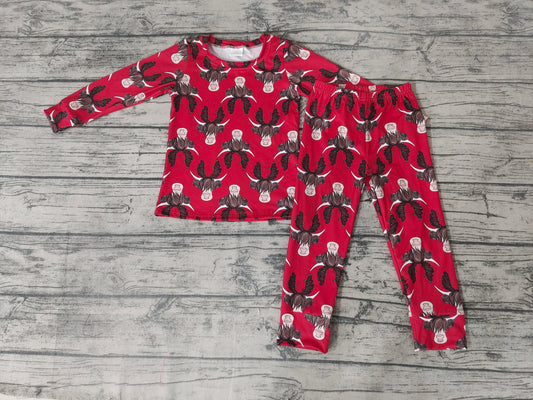 baby kids red cow pajamas clothing sets