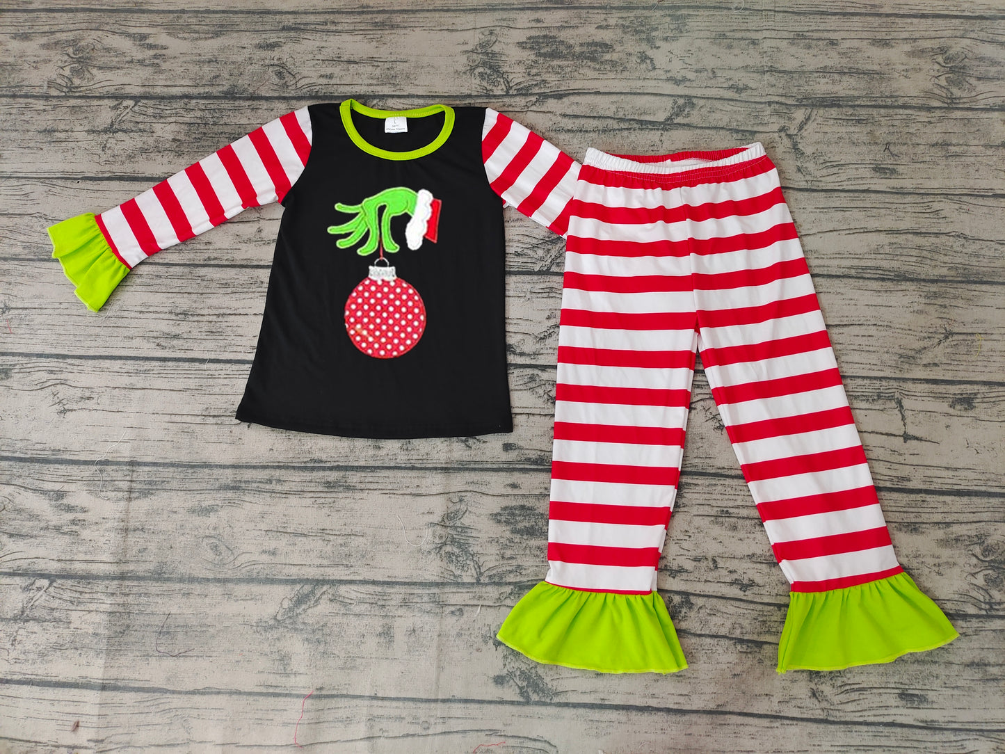 Baby girls Christmas hands stripe pajamas sets