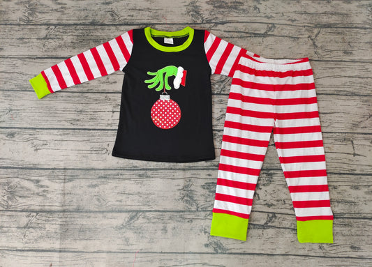 Baby boys Christmas hands stripe pajamas sets