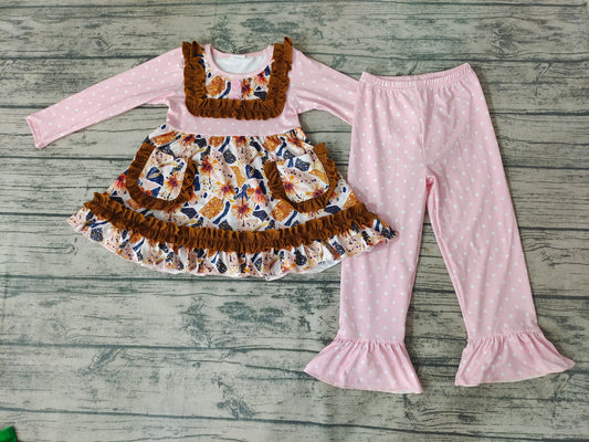 Baby Girls Fall Pink floral tunic ruffle pants clothes sets