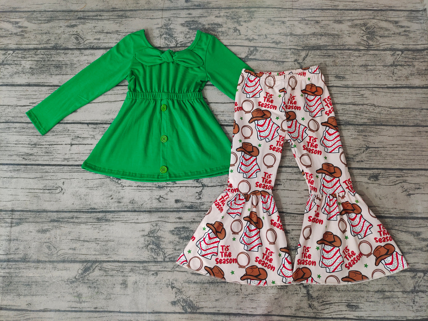 baby girls Christmas green top season bell pants sets