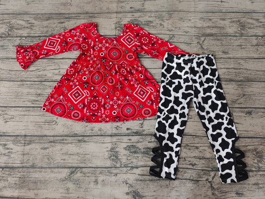 Baby girls red cow pants clothes sets
