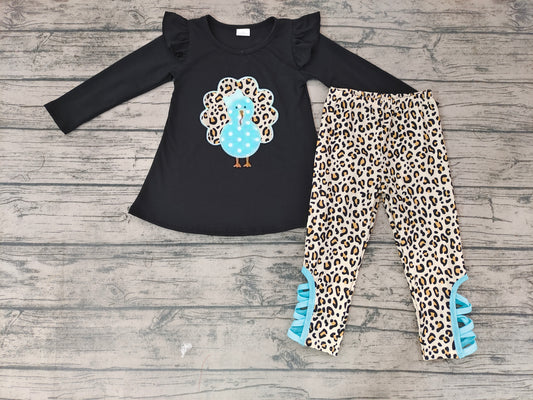 Baby Girls Thanksgiving Turkey Leopard Ruffle pants sets
