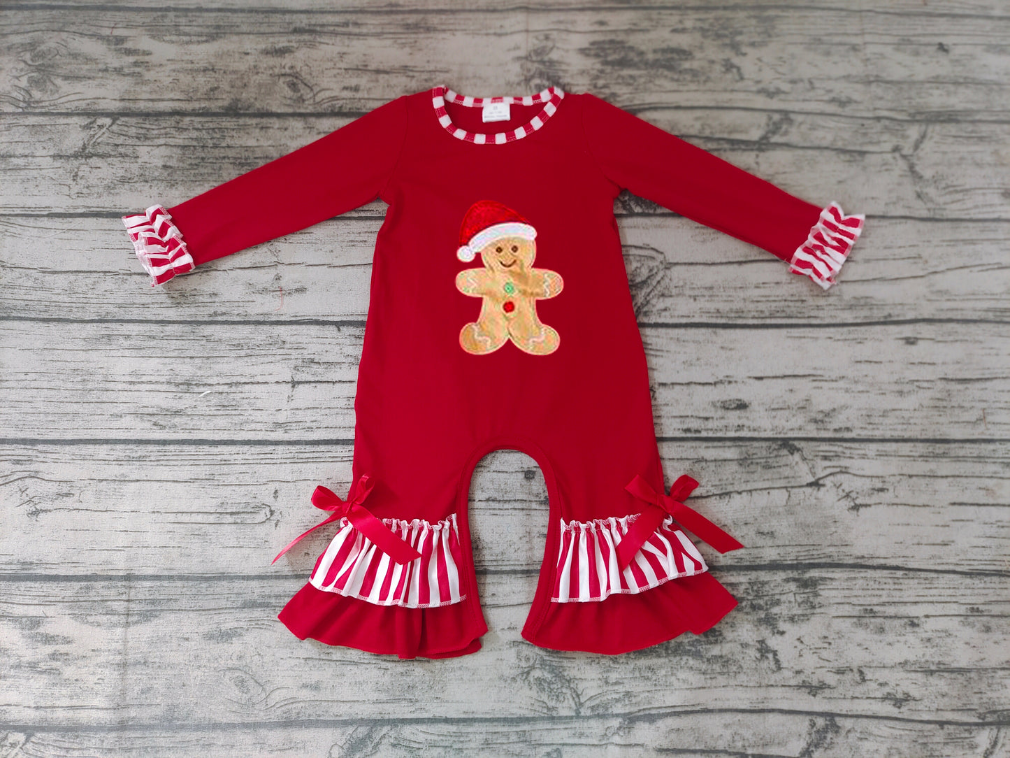 Baby girls Christmas gingerbread red rompers