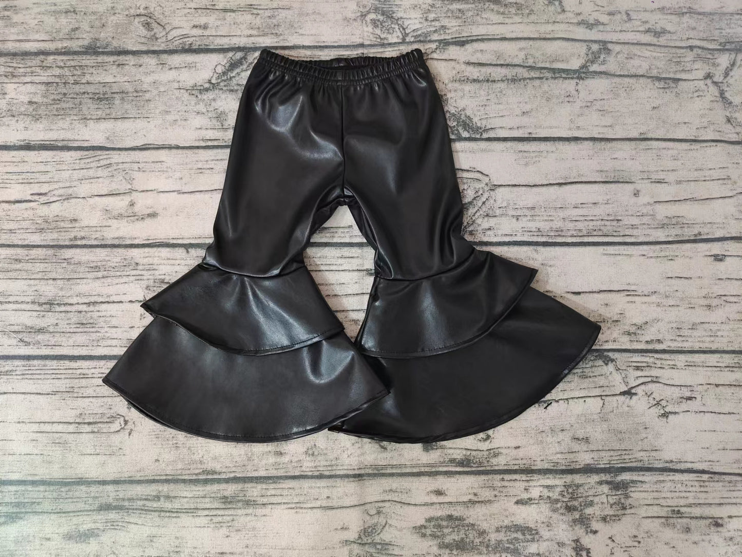 Baby Girls leather double ruffle black pants