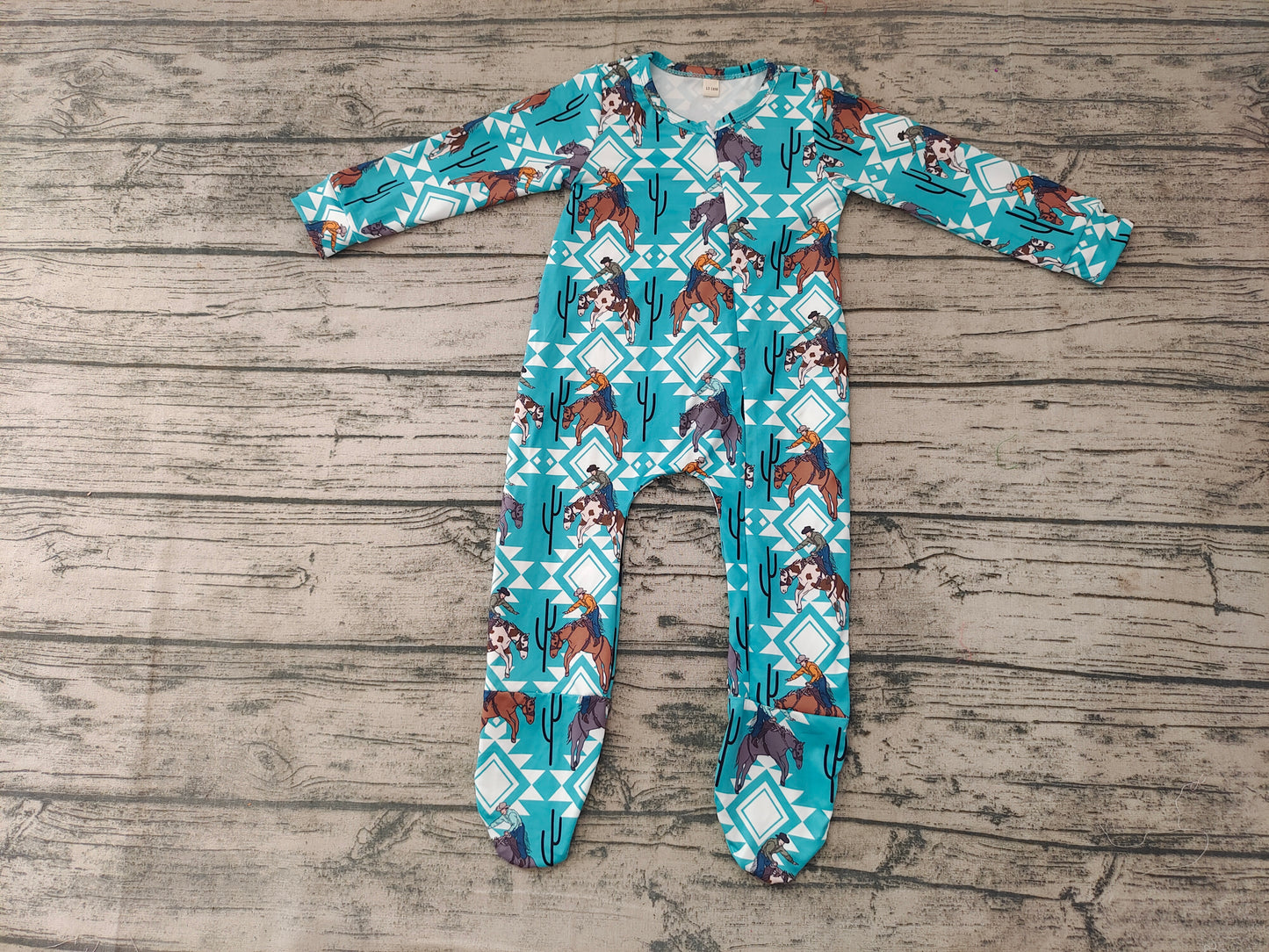 Baby boys horse aztec zip footie rompers