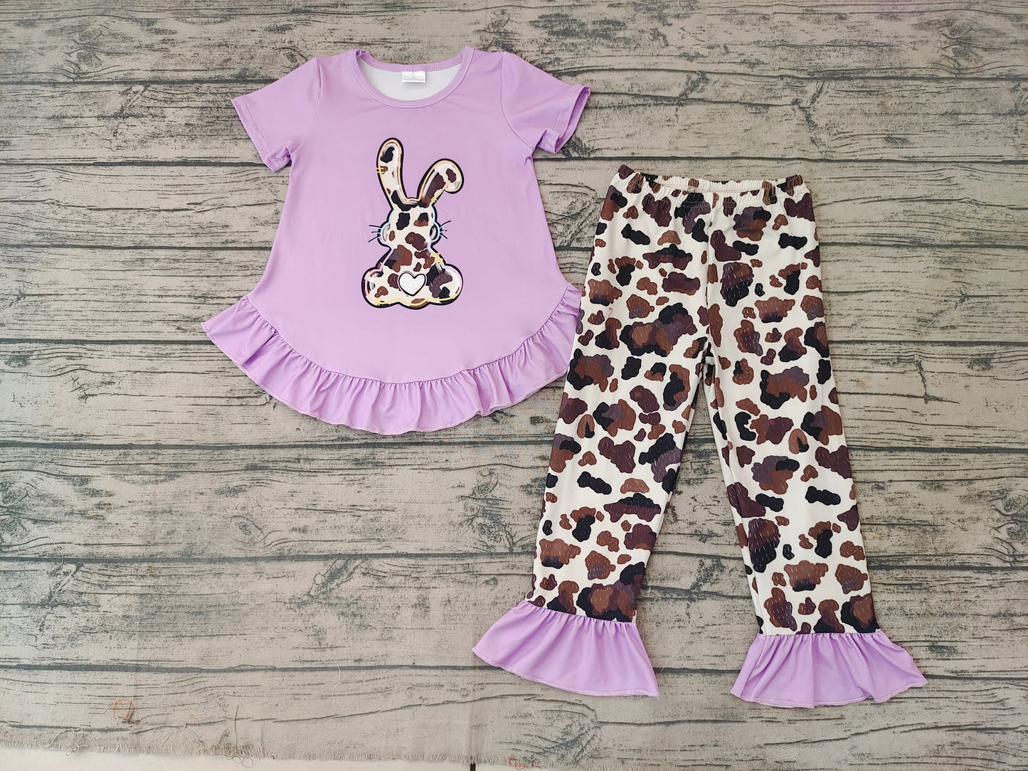 Children Easter Bunny Purple Cow Pants Clothing Sets(can choose bag here)