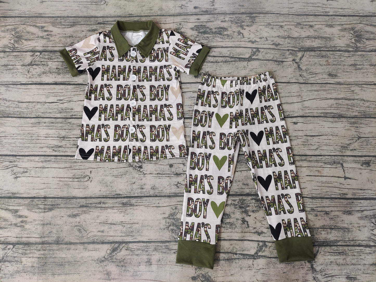 baby Boys Mama's boy green pajamas sets