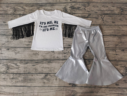 Baby Girls Problem Silver Leather Bell Bottom Pants clothes sets