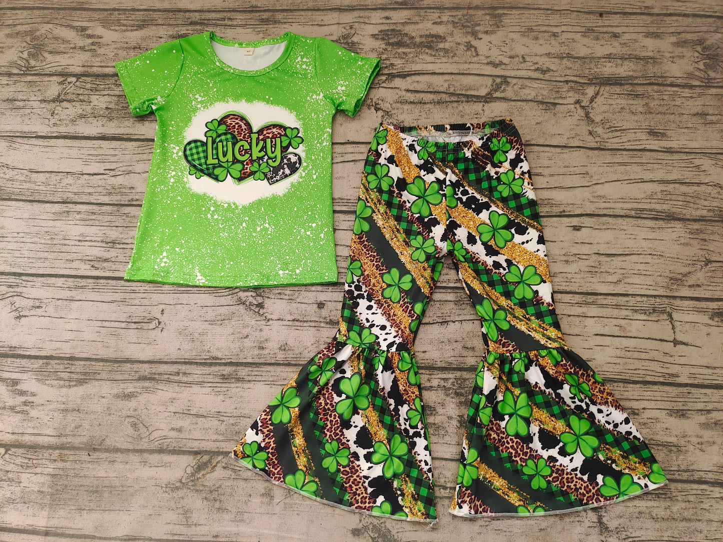 Baby Girls Lucky St Patrick Bell Bottom Pants clothes sets