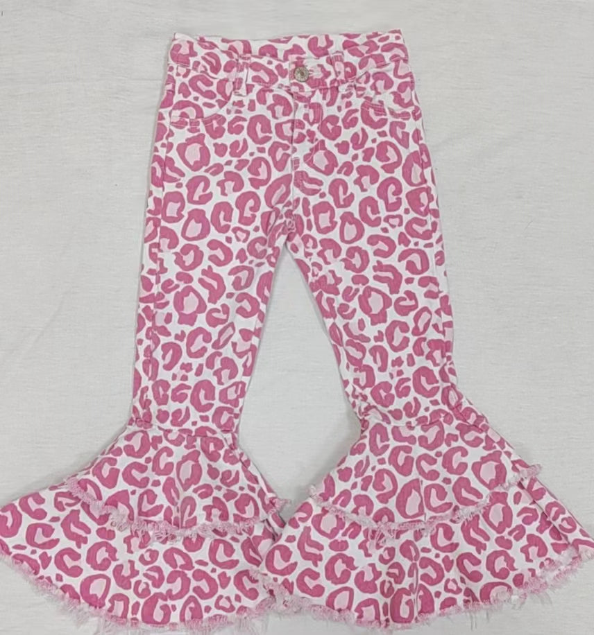 Baby Girls Pink Leopard Bell Pants Denim Jeans