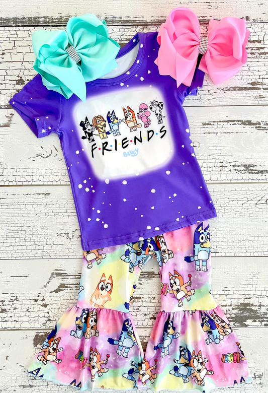 Baby Girls cartoon friends purple bell pants sets
