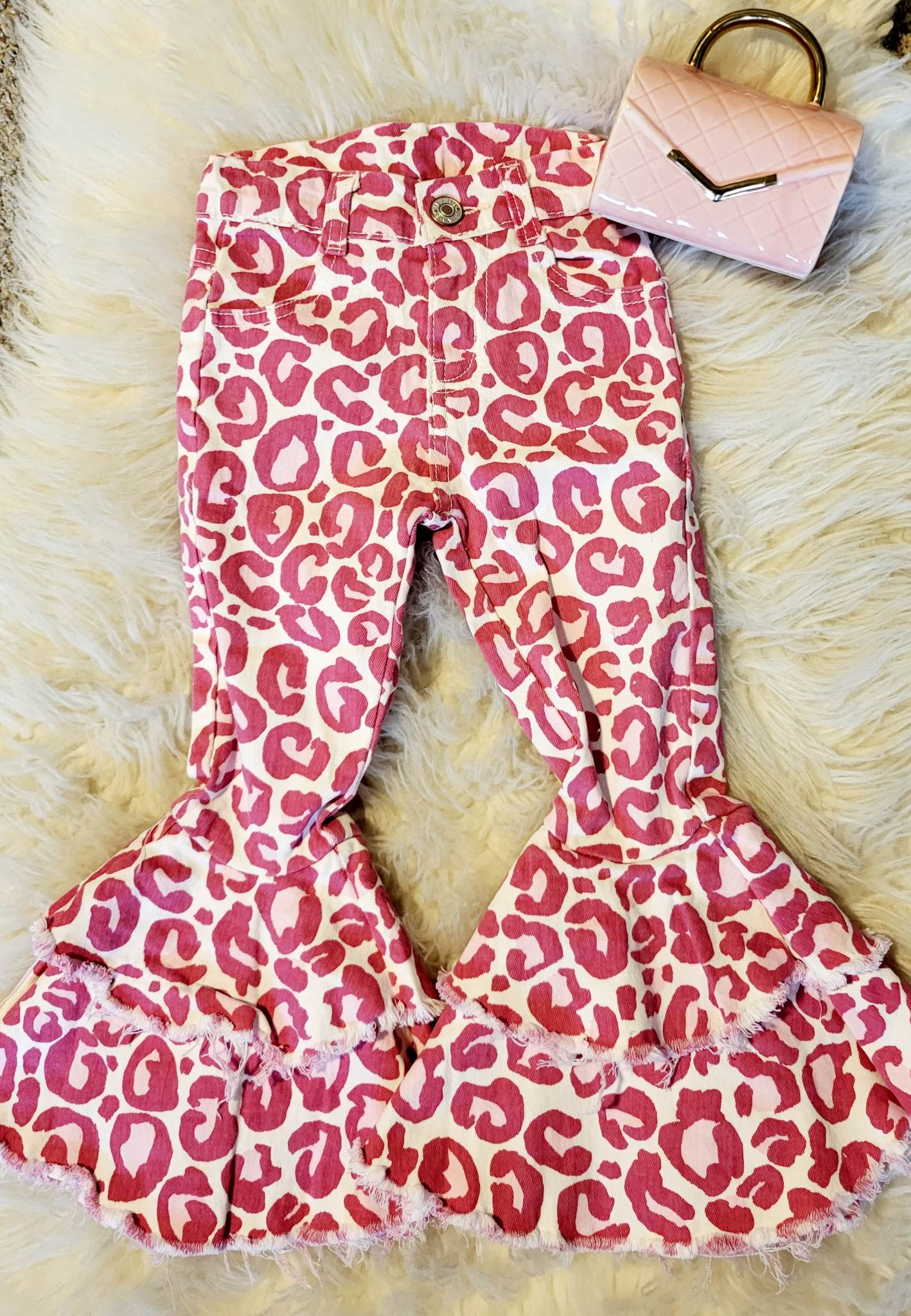 Baby Girls Pink Leopard Bell Pants Denim Jeans