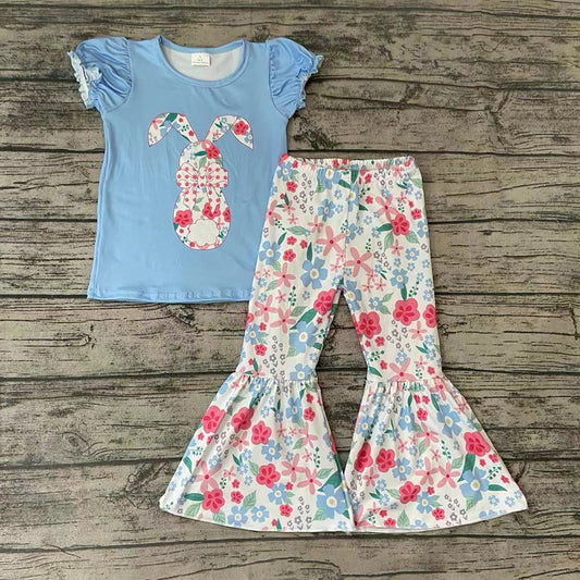 Baby Girls Easter Rabbit Floral Bell Bottom Pants Clothes Sets