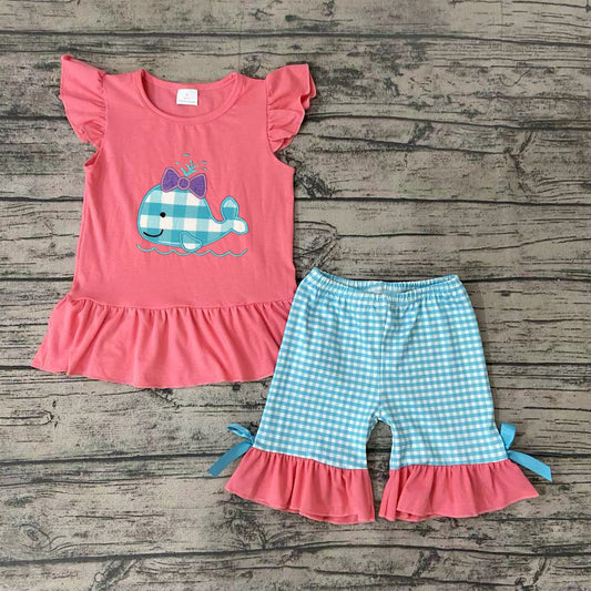 Baby Girls Whale Ruffle Summer Shorts Sets